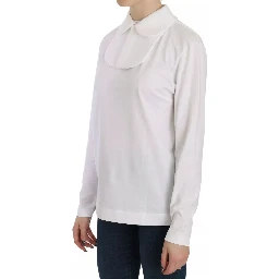 White Cotton Longsleeve Collared Blouse