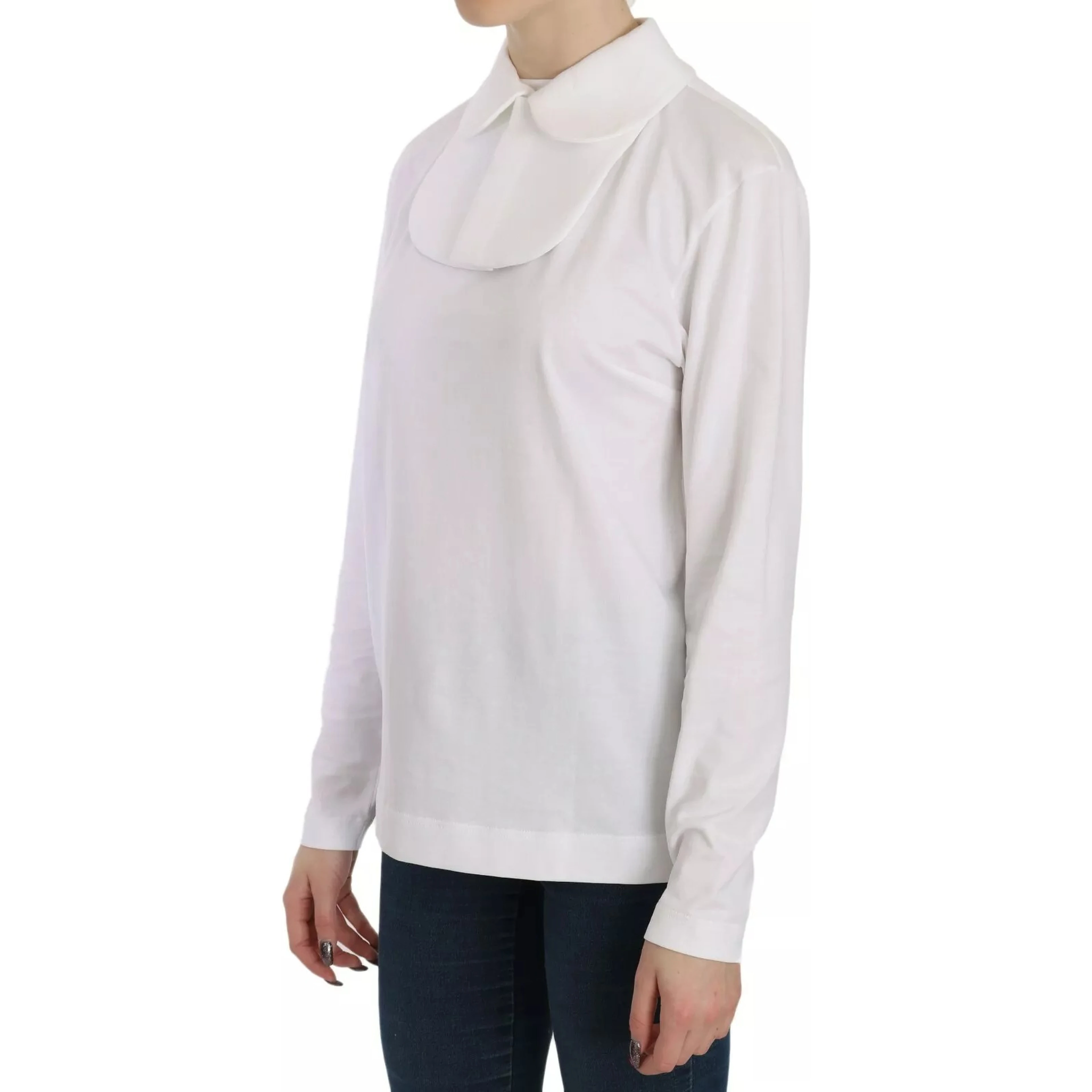 White Cotton Longsleeve Collared Blouse