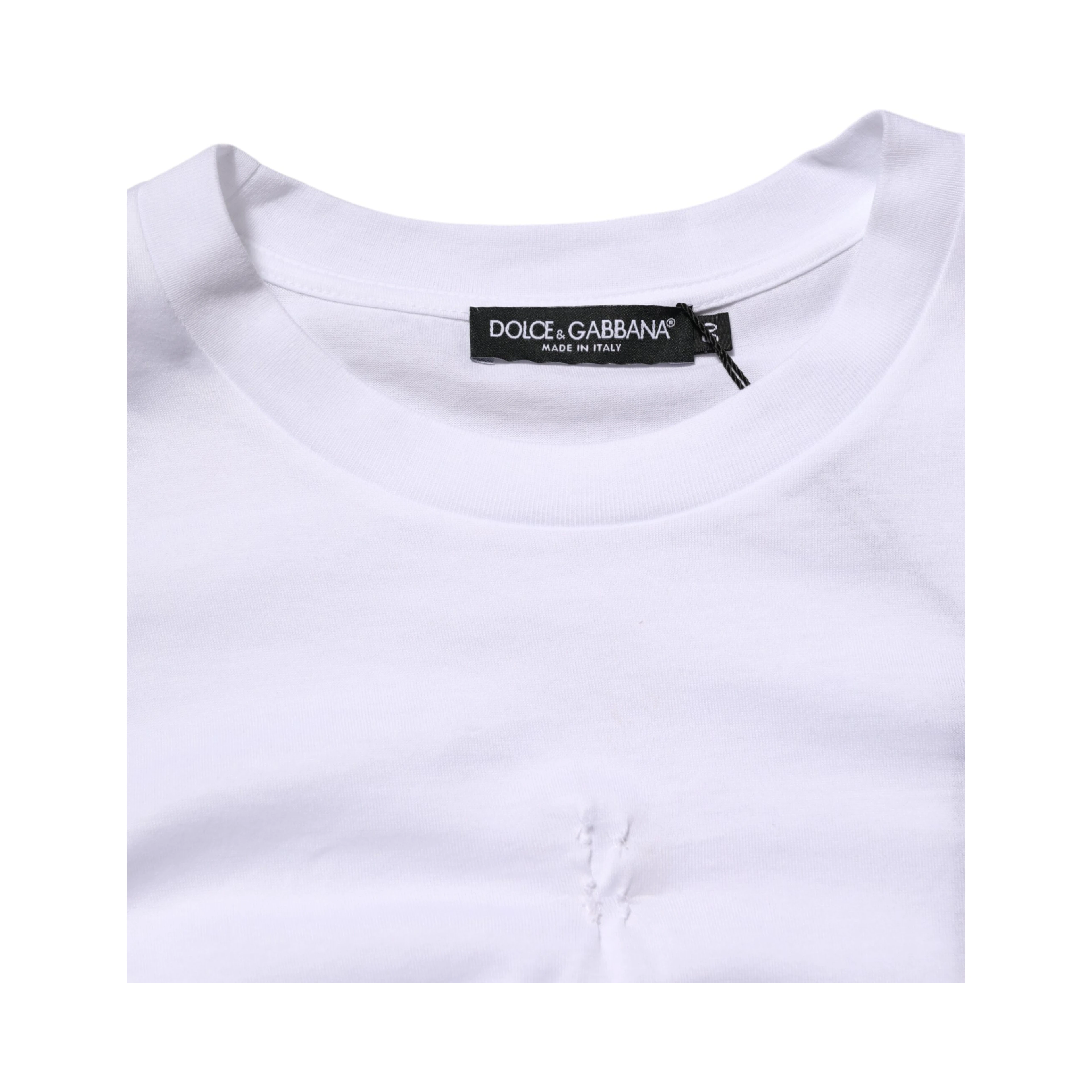 White Cotton Logo Patch Crew Neck Men T-shirt