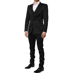 Black 3 Piece Brocade Jacquard Suit MARTINI
