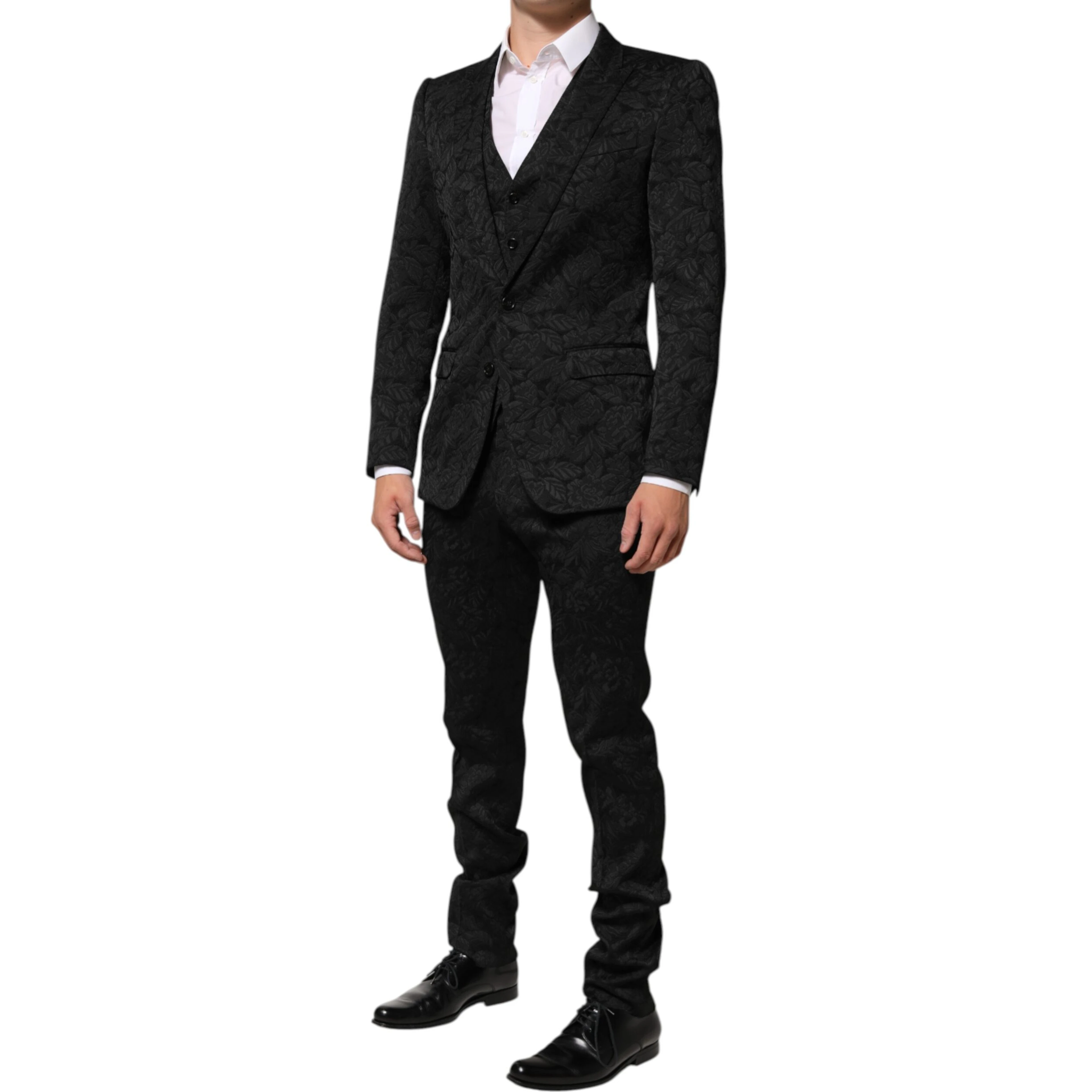 Black 3 Piece Brocade Jacquard Suit MARTINI