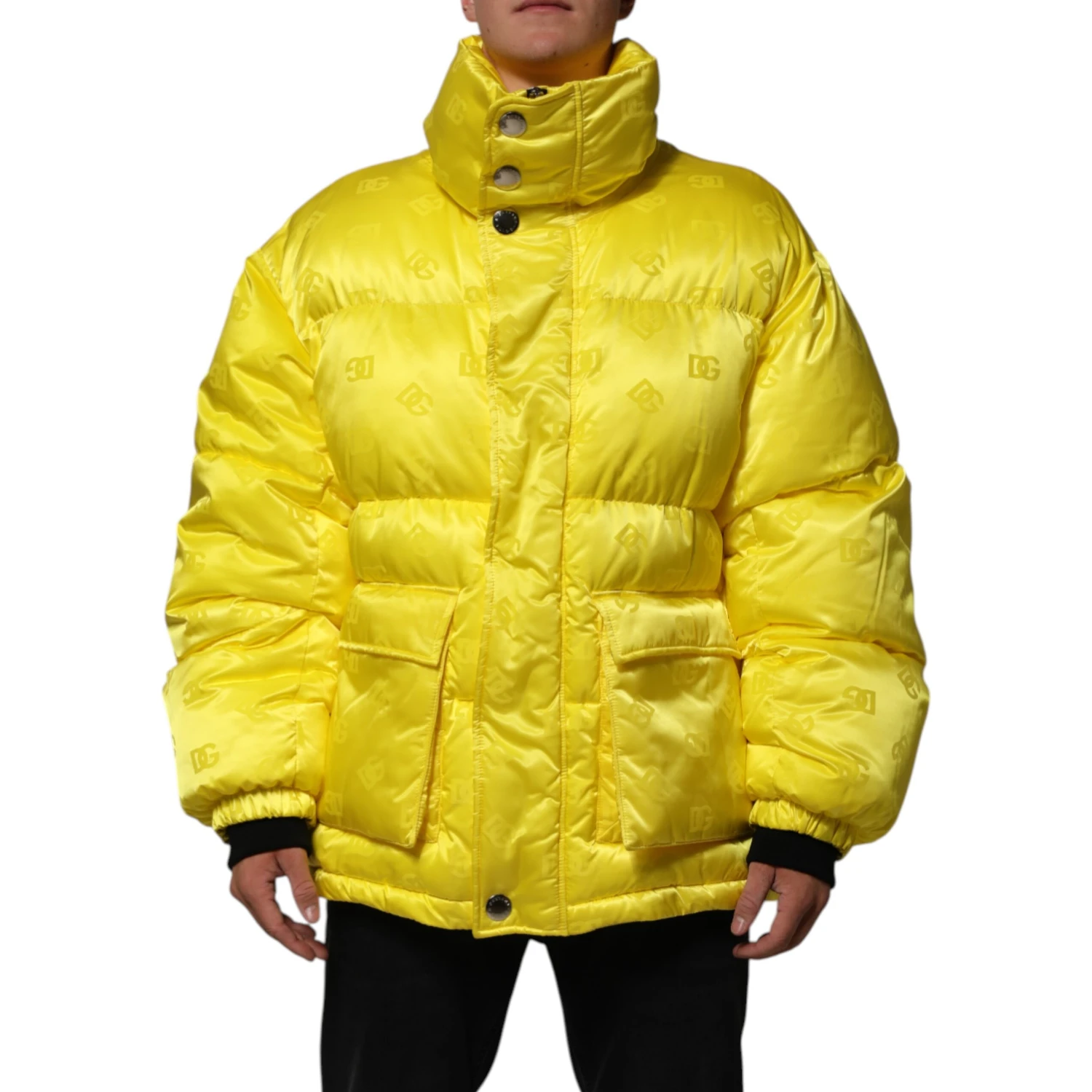 Yellow Nylon Logo Puffer Bomber Men Jacket