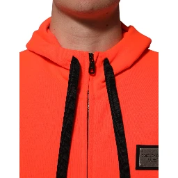 Red Fluorescent Polyester Logo Patch Hoodie Sweater
