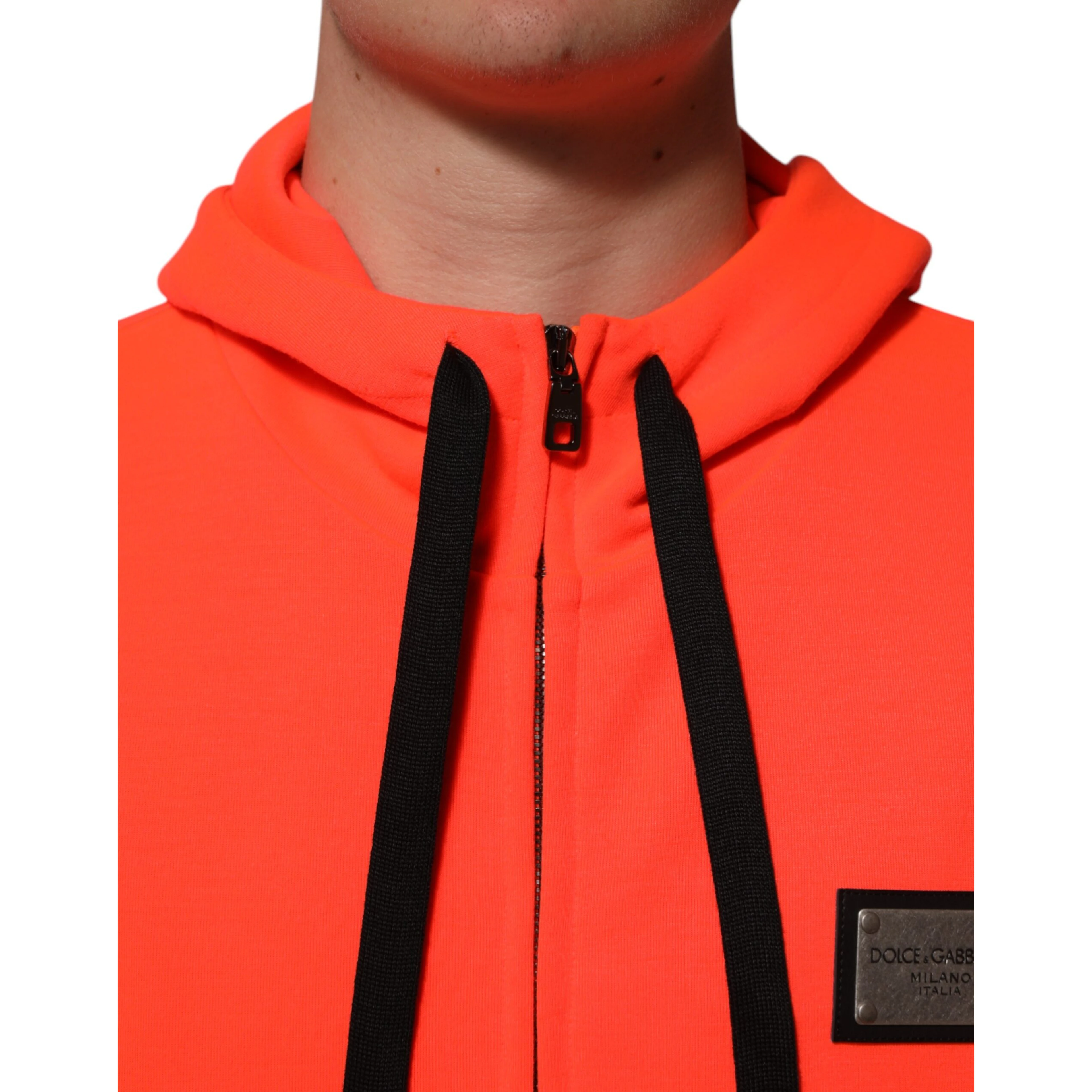 Red Fluorescent Polyester Logo Patch Hoodie Sweater