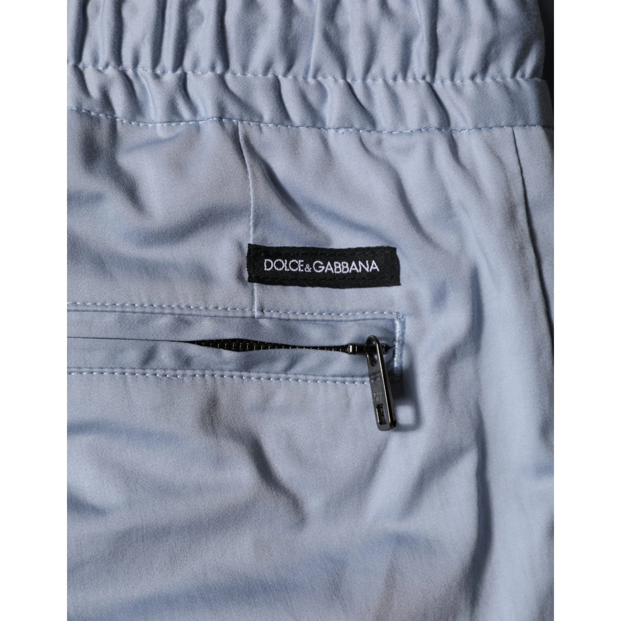 Light Blue Cotton Drawstring Elastic Waist Men Pants