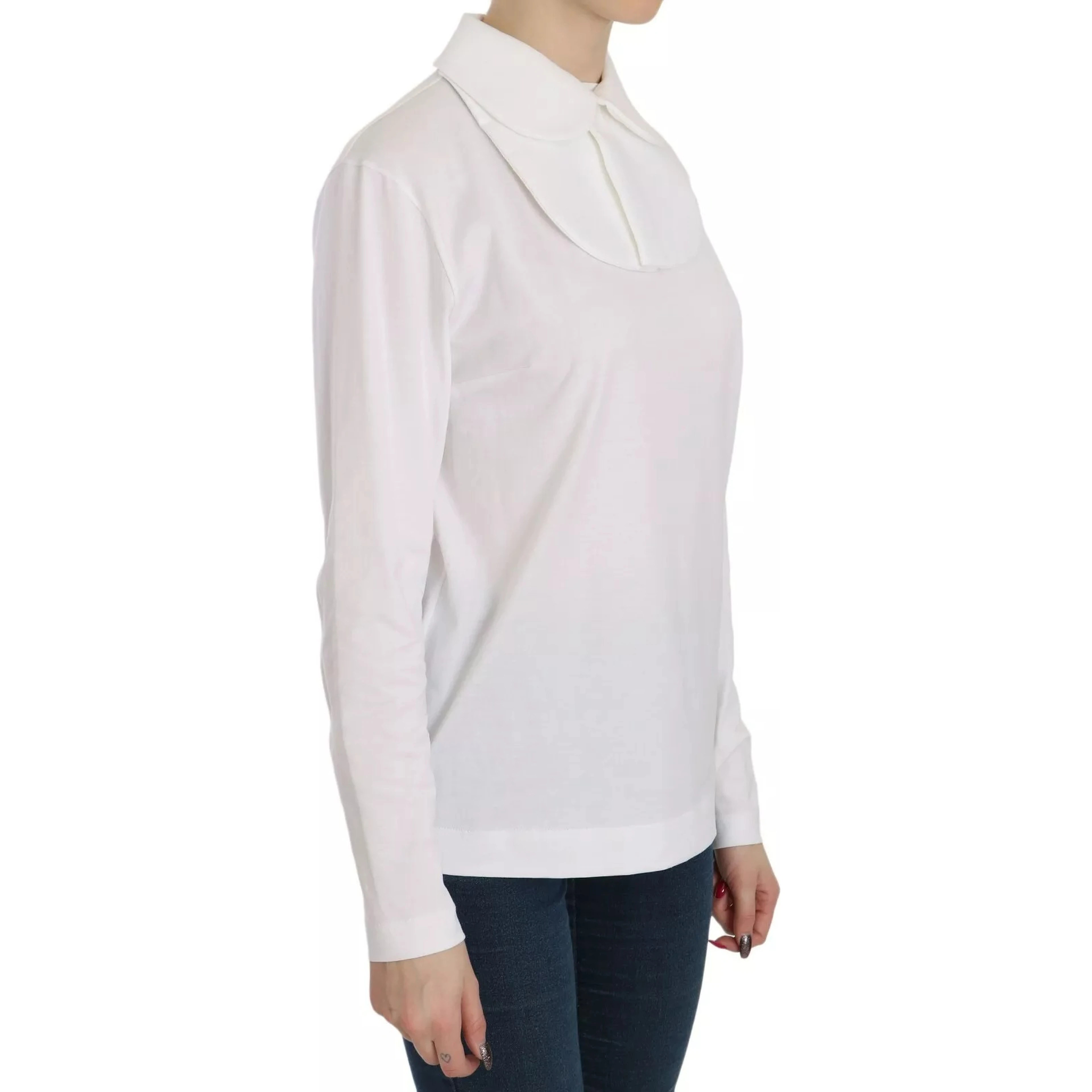 White Cotton Longsleeve Collared Blouse