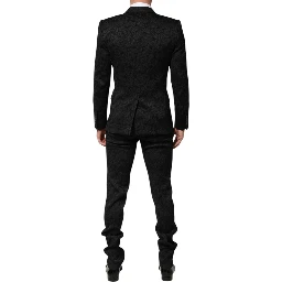 Black 3 Piece Brocade Jacquard Suit MARTINI