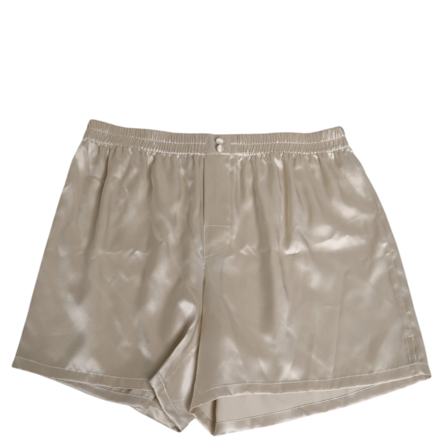 Beige Silk Satin Elastic Men Boxer Short Swimwear