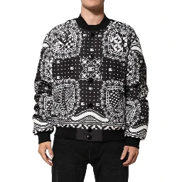 Black White Bandana Print Bomber Jacket