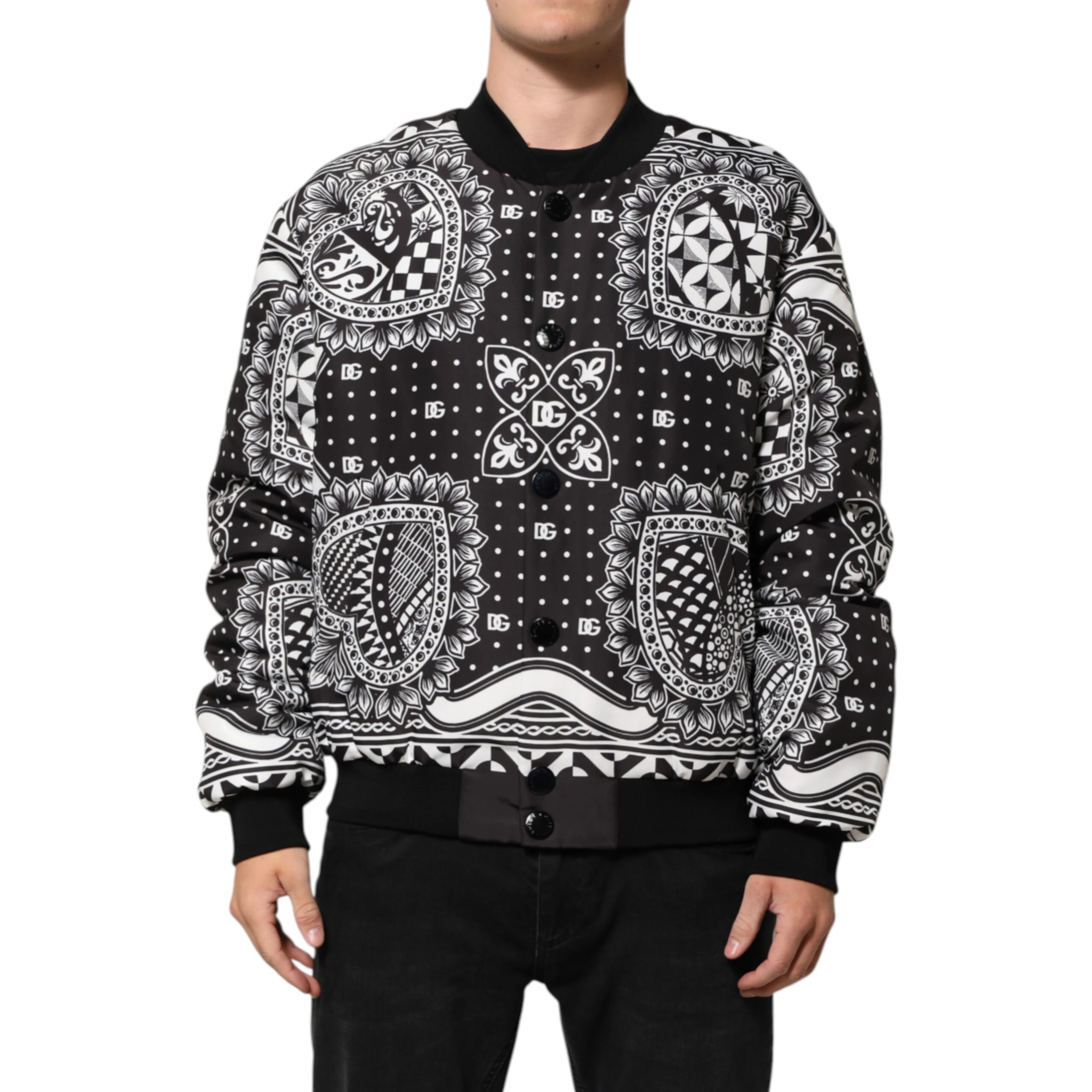 Black White Bandana Print Bomber Jacket