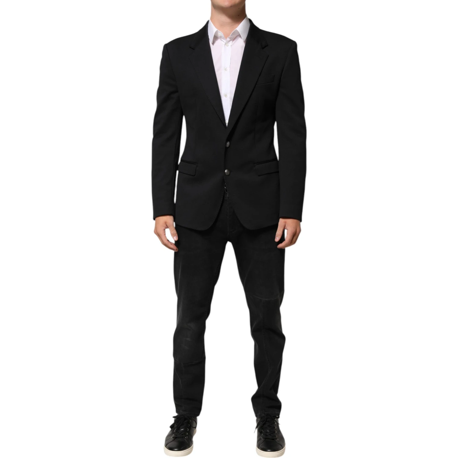 Dark Blue Cotton Men Jacket Coat Blazer Suit