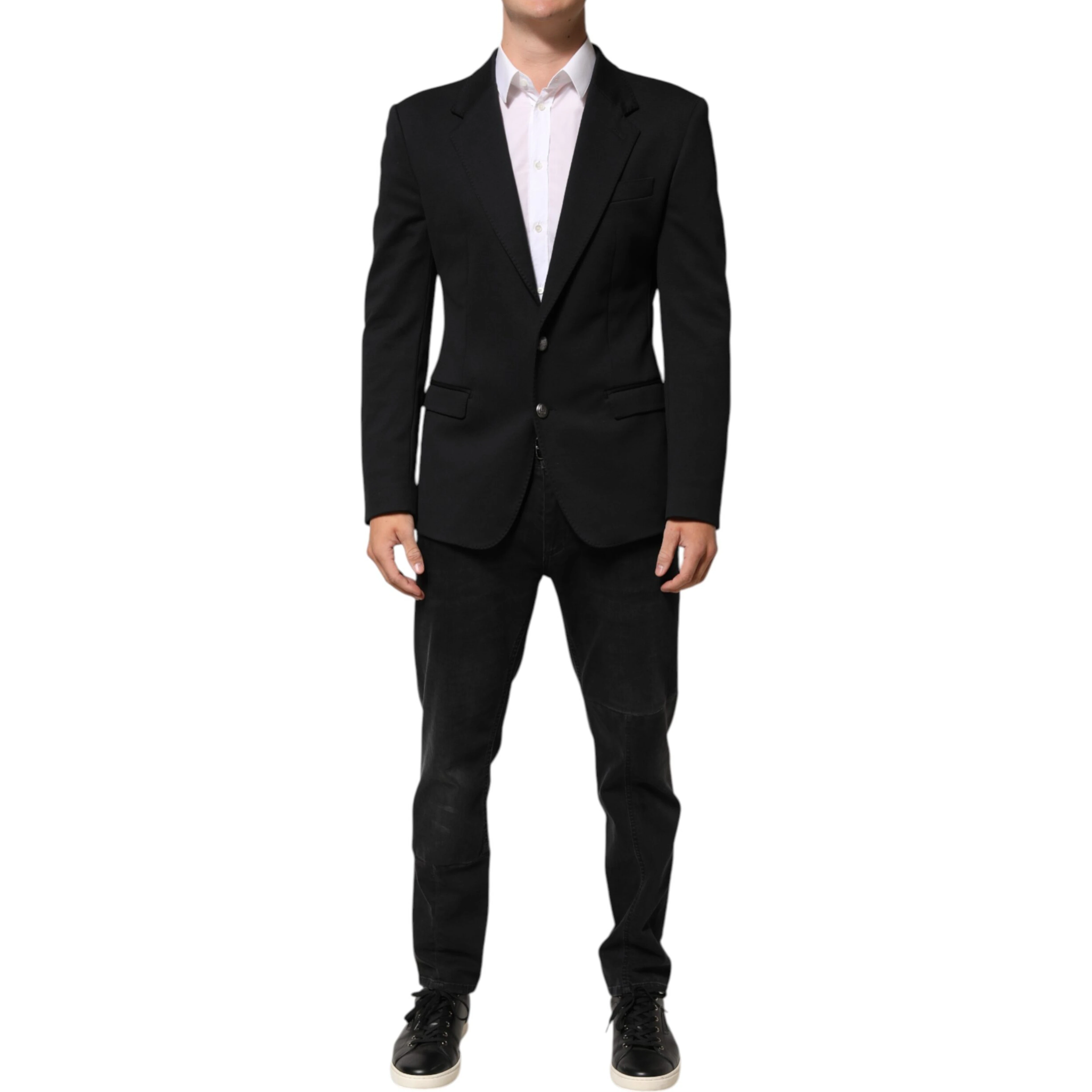 Dark Blue Cotton Men Jacket Coat Blazer Suit