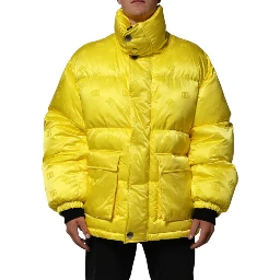 Yellow Nylon Logo Puffer Bomber Men Jacket