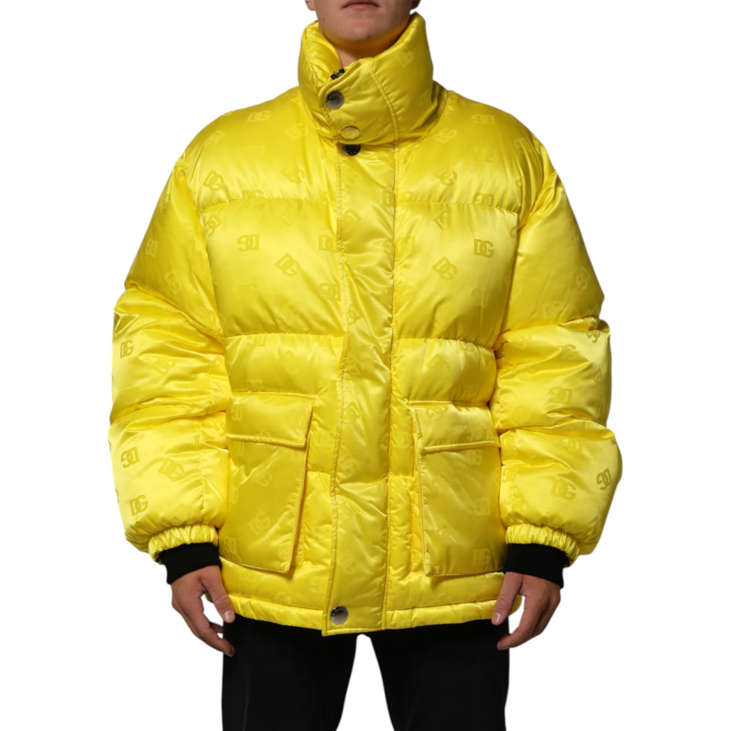 Yellow Nylon Logo Puffer Bomber Men Jacket
