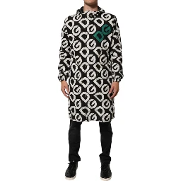 Black White Logo Print Hooded Coat Men Jacket