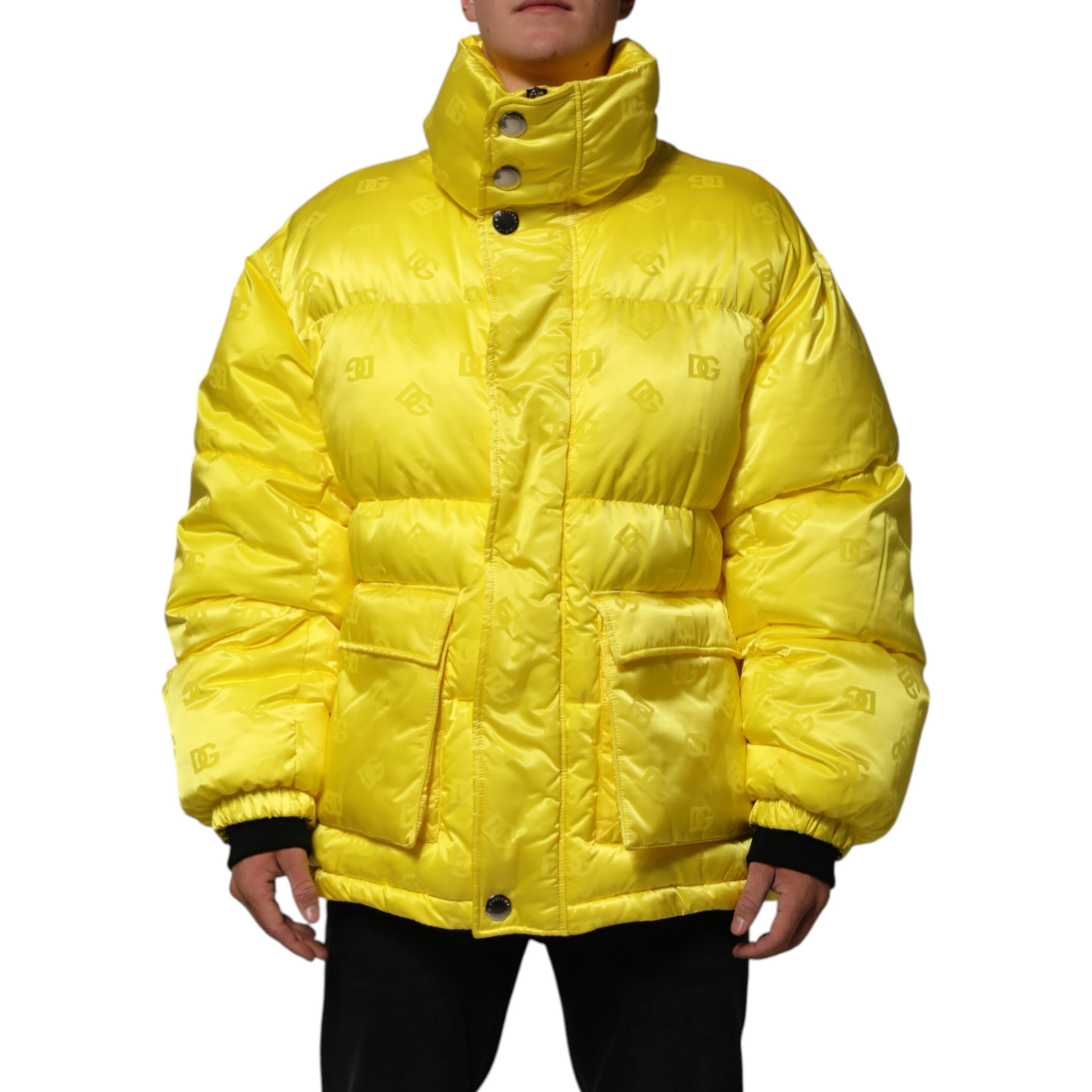 Yellow Nylon Logo Puffer Bomber Men Jacket