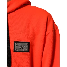 Red Fluorescent Polyester Logo Patch Hoodie Sweater