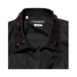 Black Cotton Embellished Collar Men’s Shirt