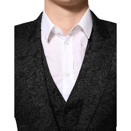 Black 3 Piece Brocade Jacquard Suit MARTINI