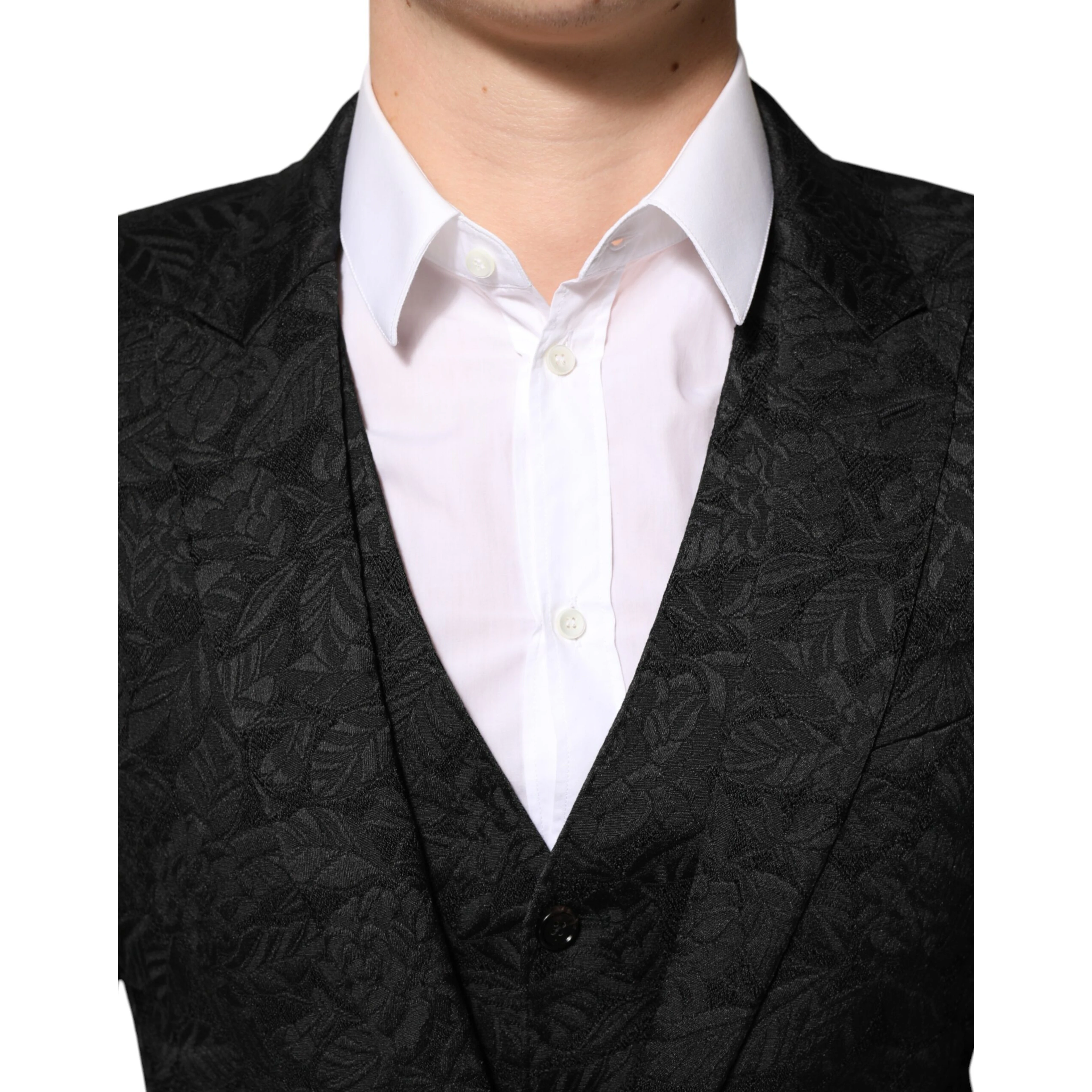 Black 3 Piece Brocade Jacquard Suit MARTINI