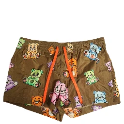 Brown Multicolor Teddy Bear Men Shorts Swimwear