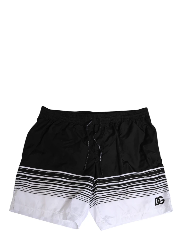 Black White Striped DG Logo Men Short  Swimwear