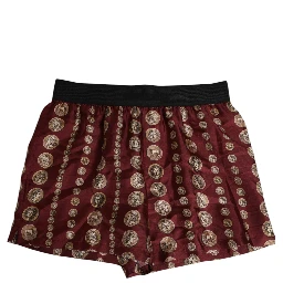 Burgundy Silk Coin Print Men Boxer Short Swimwear