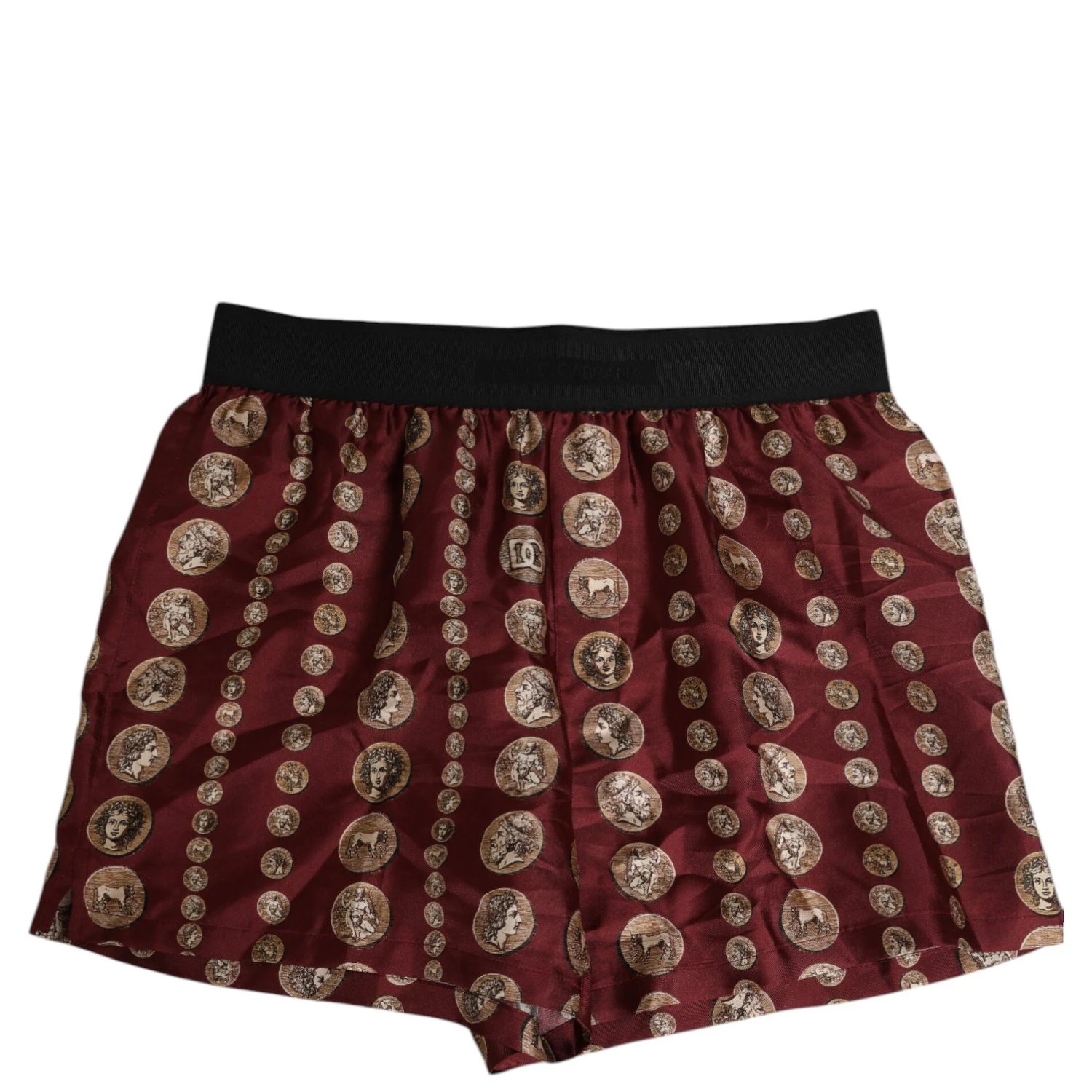 Burgundy Silk Coin Print Men Boxer Short Swimwear