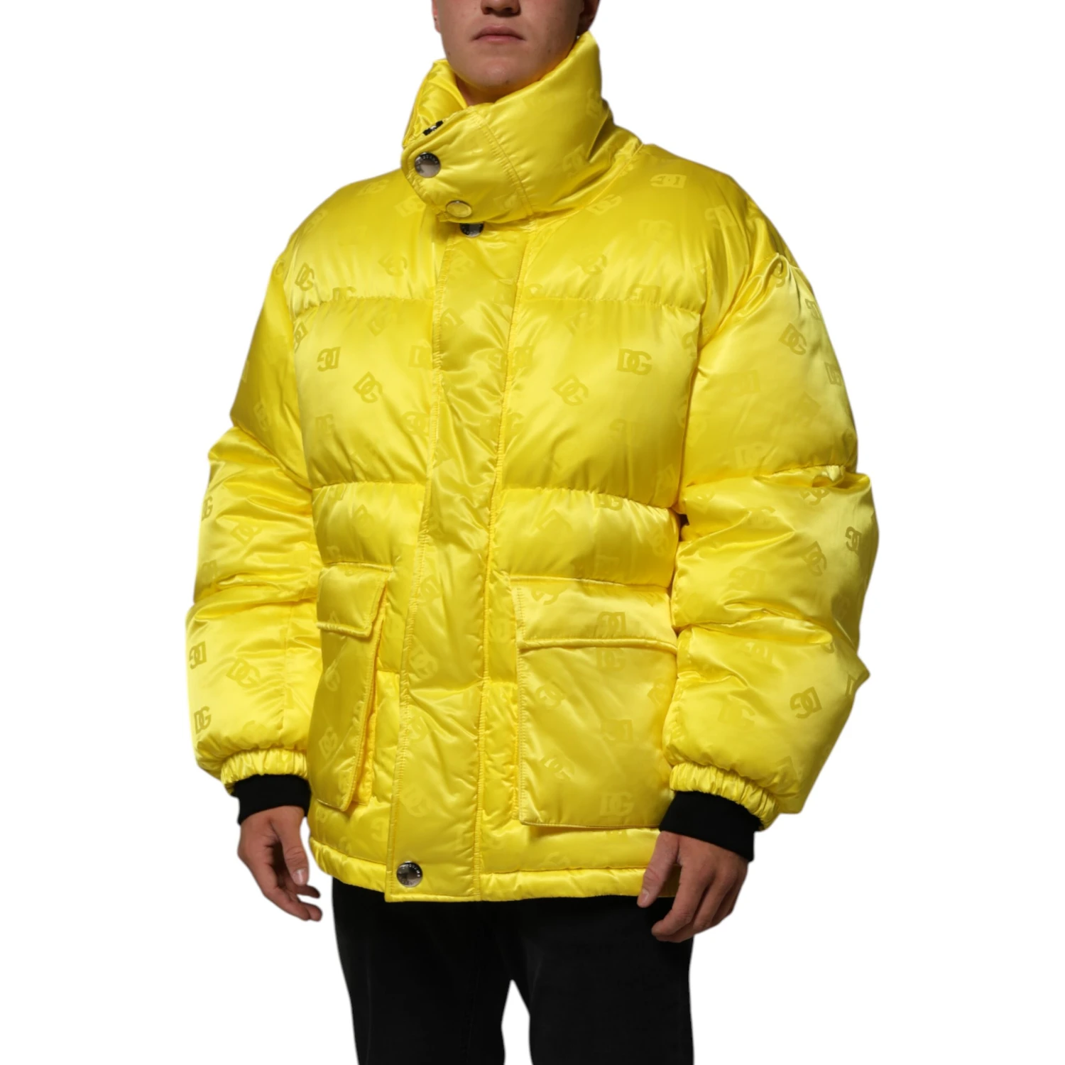 Yellow Nylon Logo Puffer Bomber Men Jacket