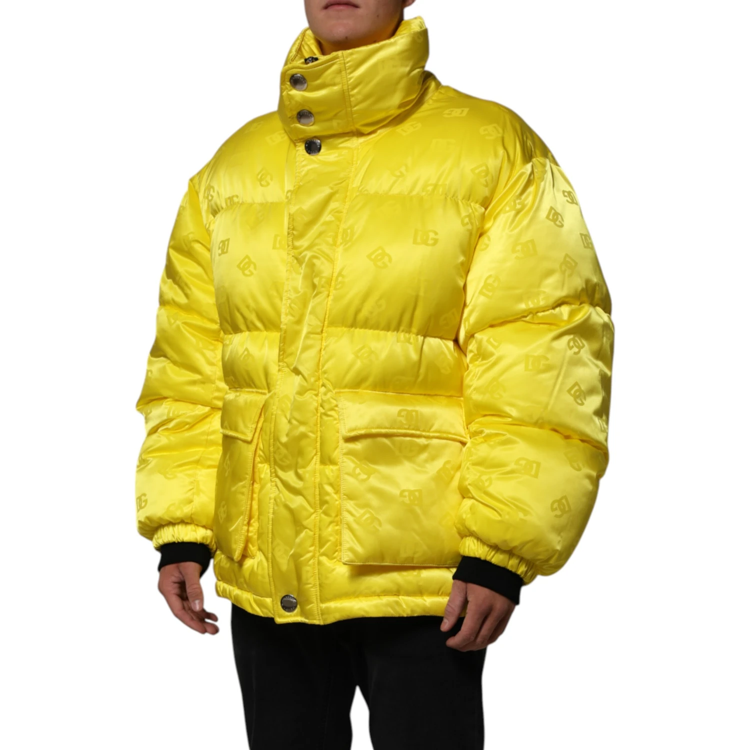 Yellow Nylon Logo Puffer Bomber Men Jacket