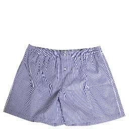 Blue White Cotton Striped Button Fly Shorts Swimwear