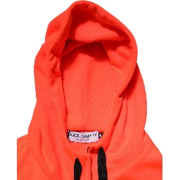 Red Fluorescent Polyester Logo Patch Hoodie Sweater
