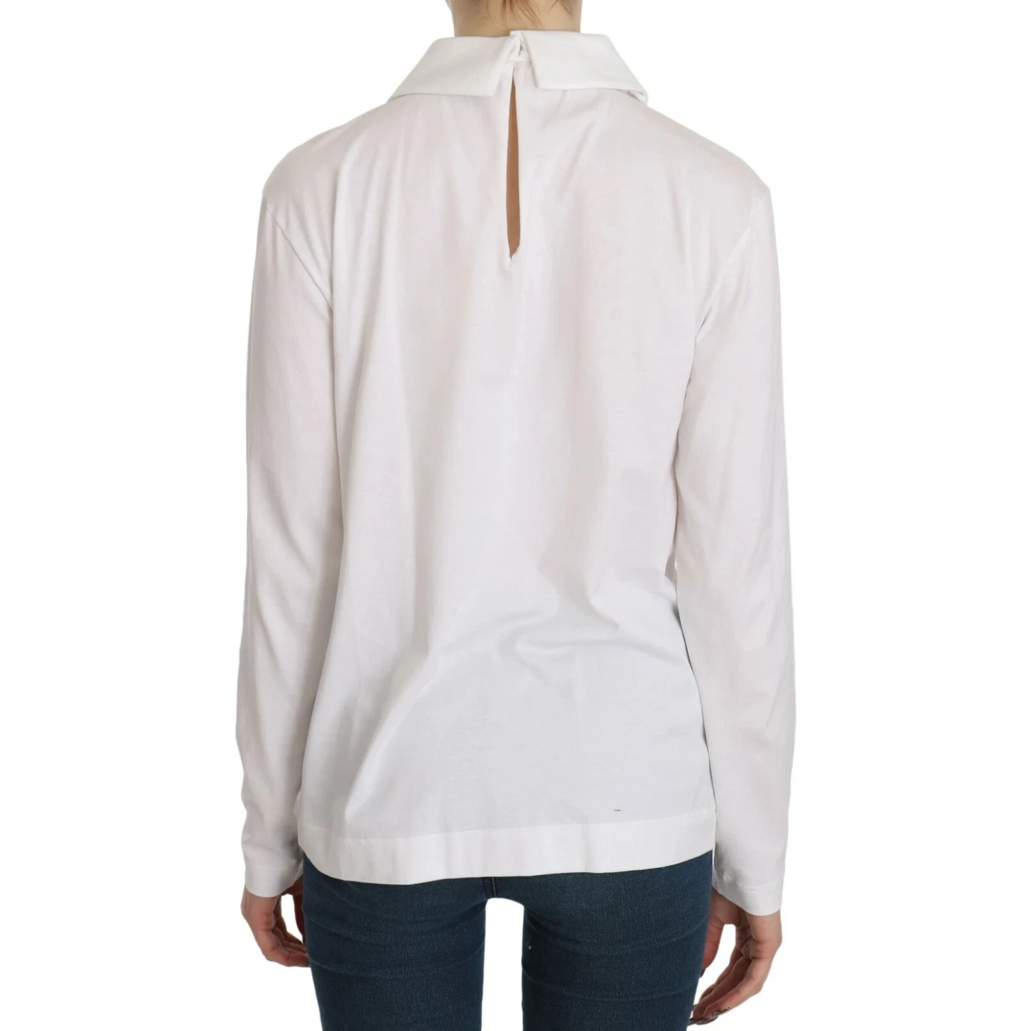 White Cotton Longsleeve Collared Blouse