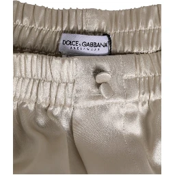 Beige Silk Satin Elastic Men Boxer Short Swimwear