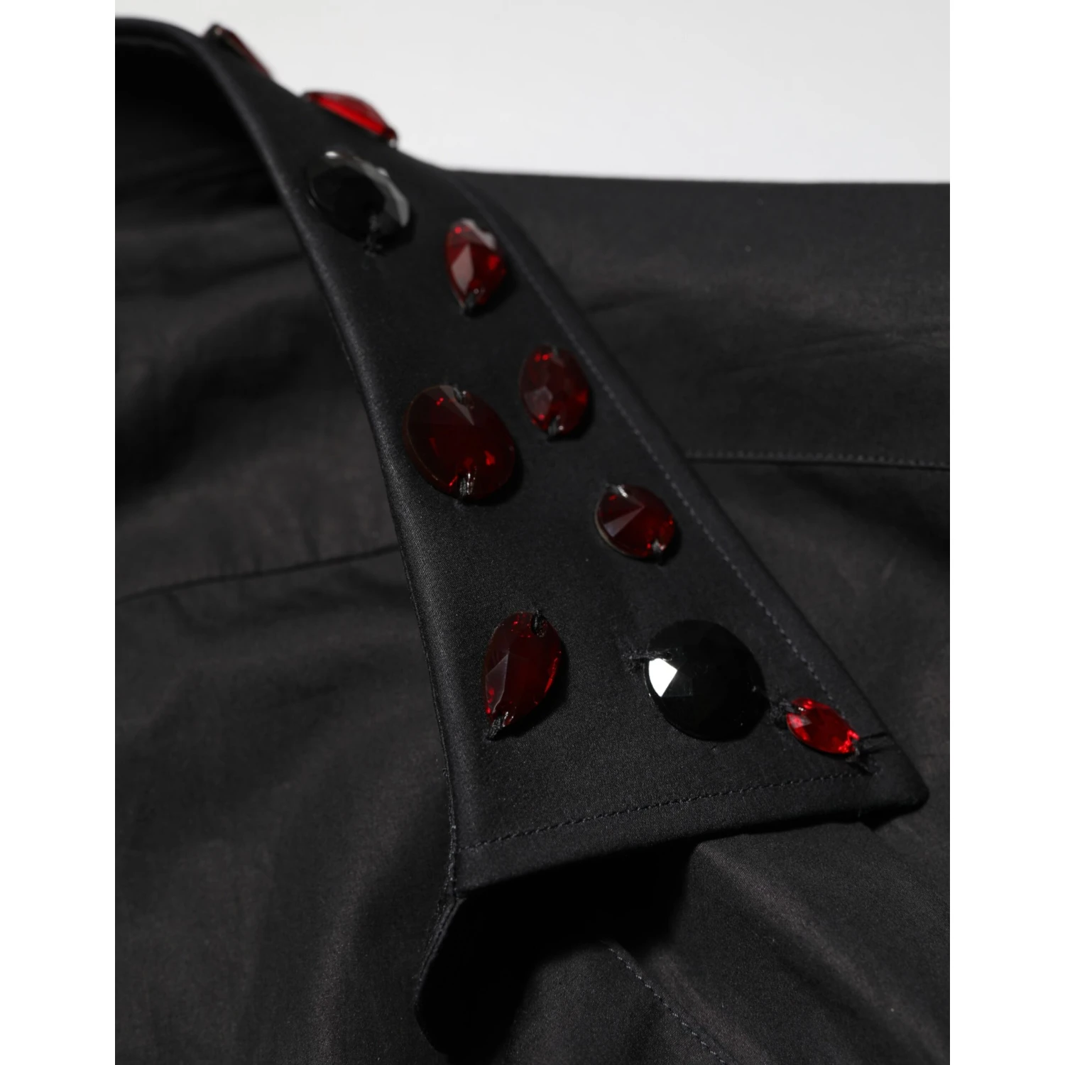 Black Cotton Embellished Collar Men’s Shirt