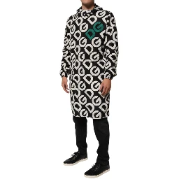 Black White Logo Print Hooded Coat Men Jacket