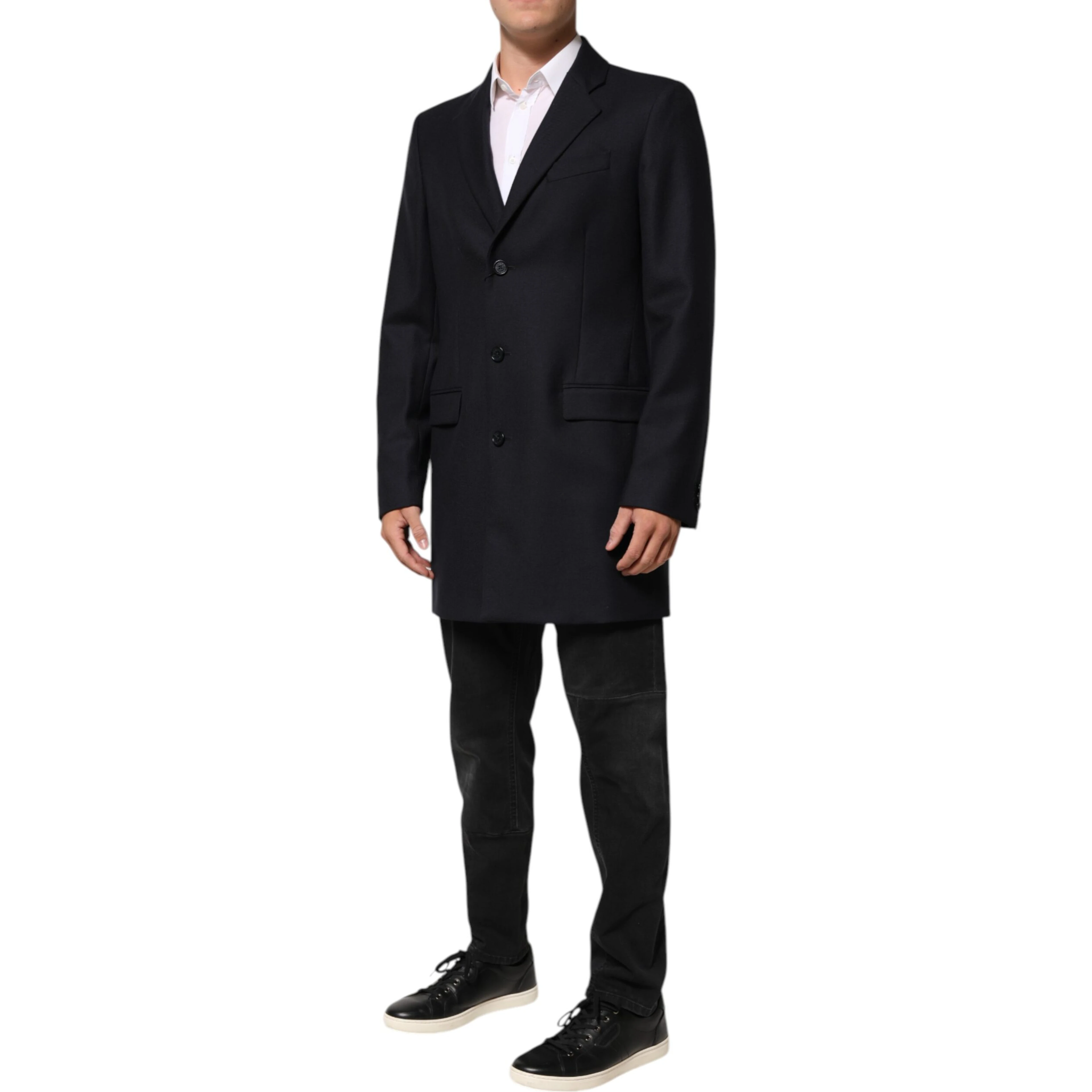 Dark Blue Wool Men Jacket Coat Blazer Suit