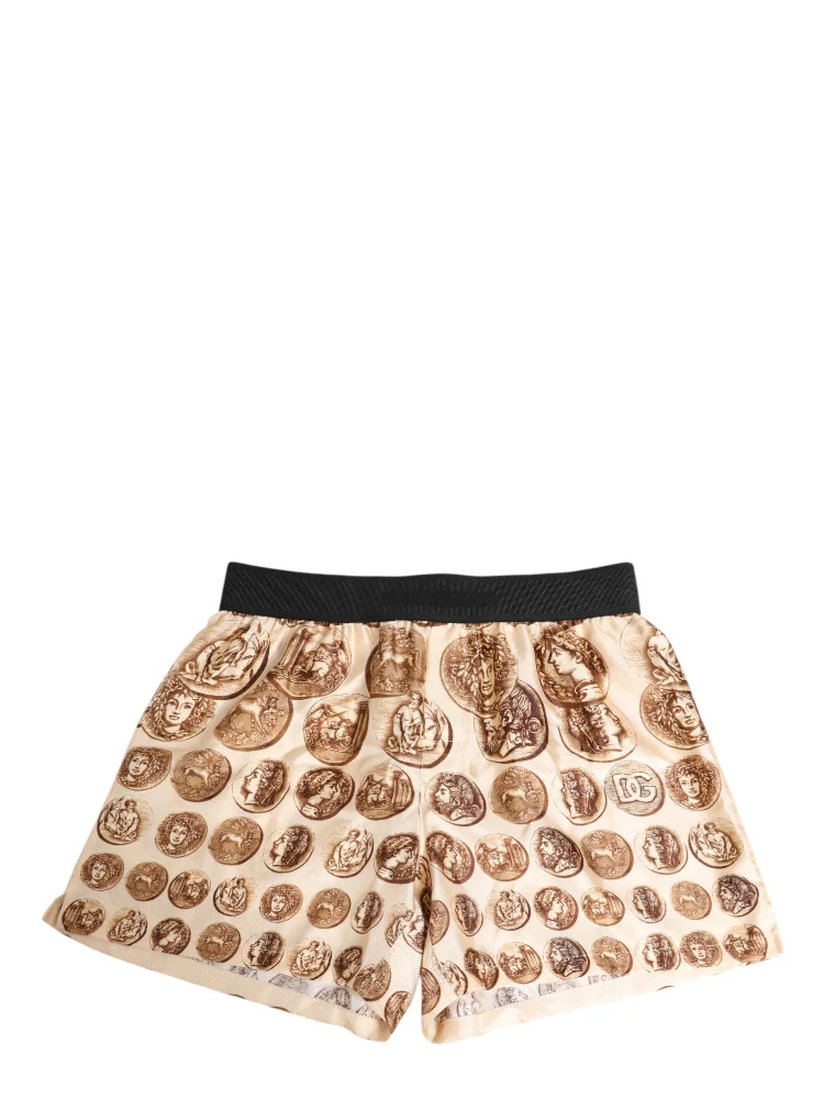 Brown Ancient Coin Print Silk Shorts Swimwear alternative
