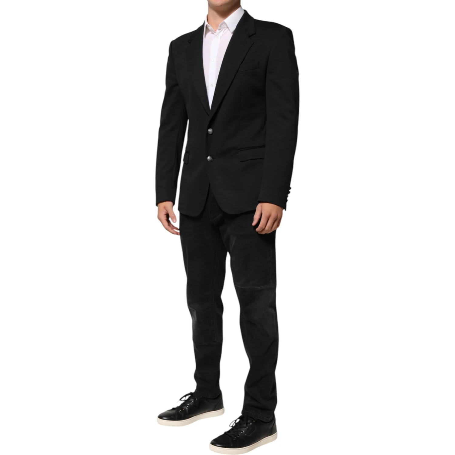 Dark Blue Cotton Men Jacket Coat Blazer Suit