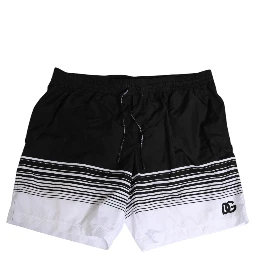 Black White Striped DG Logo Men Short  Swimwear