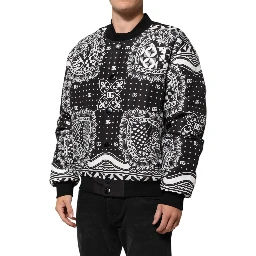 Black White Bandana Print Bomber Jacket