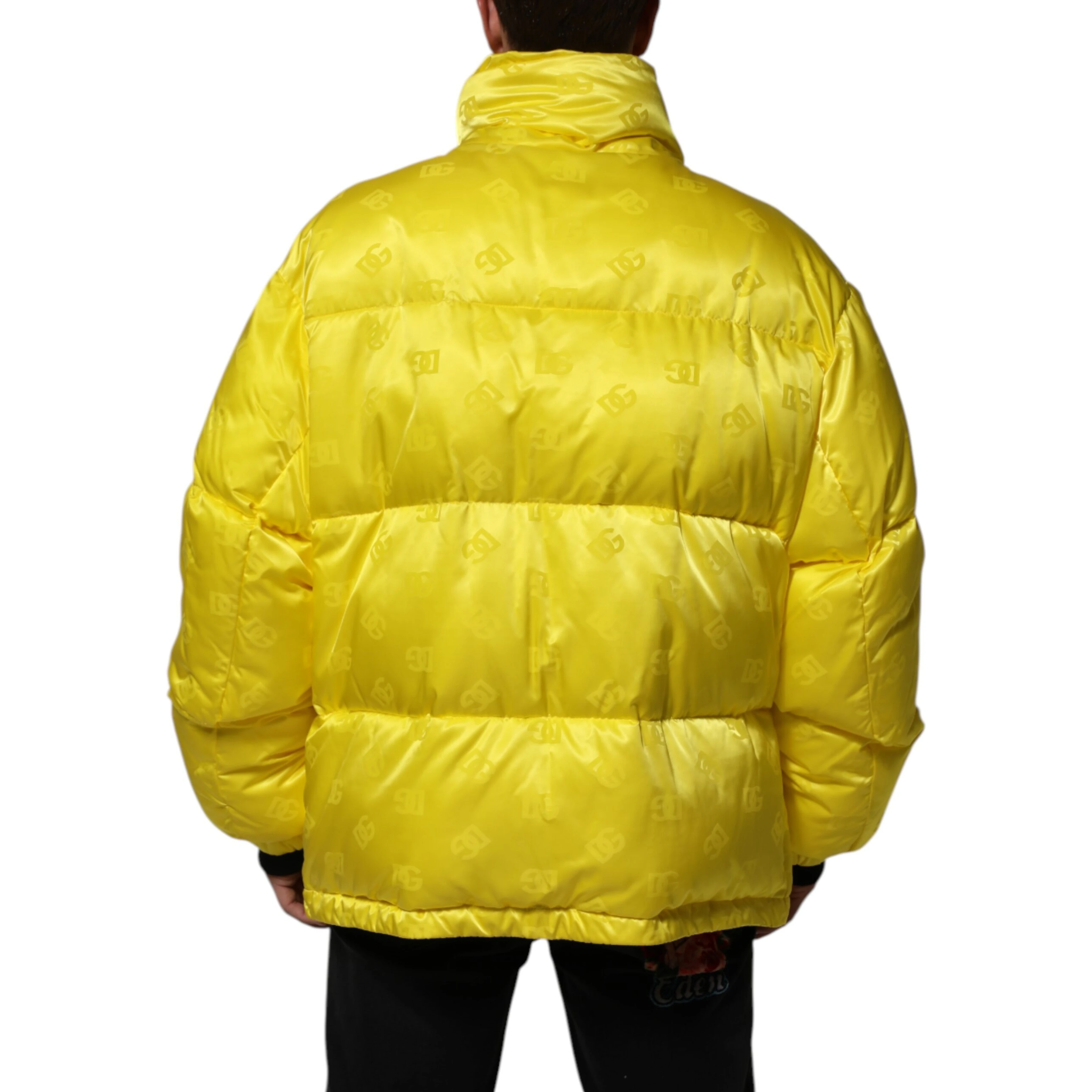Yellow Nylon Logo Puffer Bomber Men Jacket
