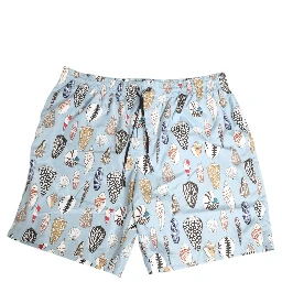 Blue Seashell Print Nylon Men Shorts Swimwear