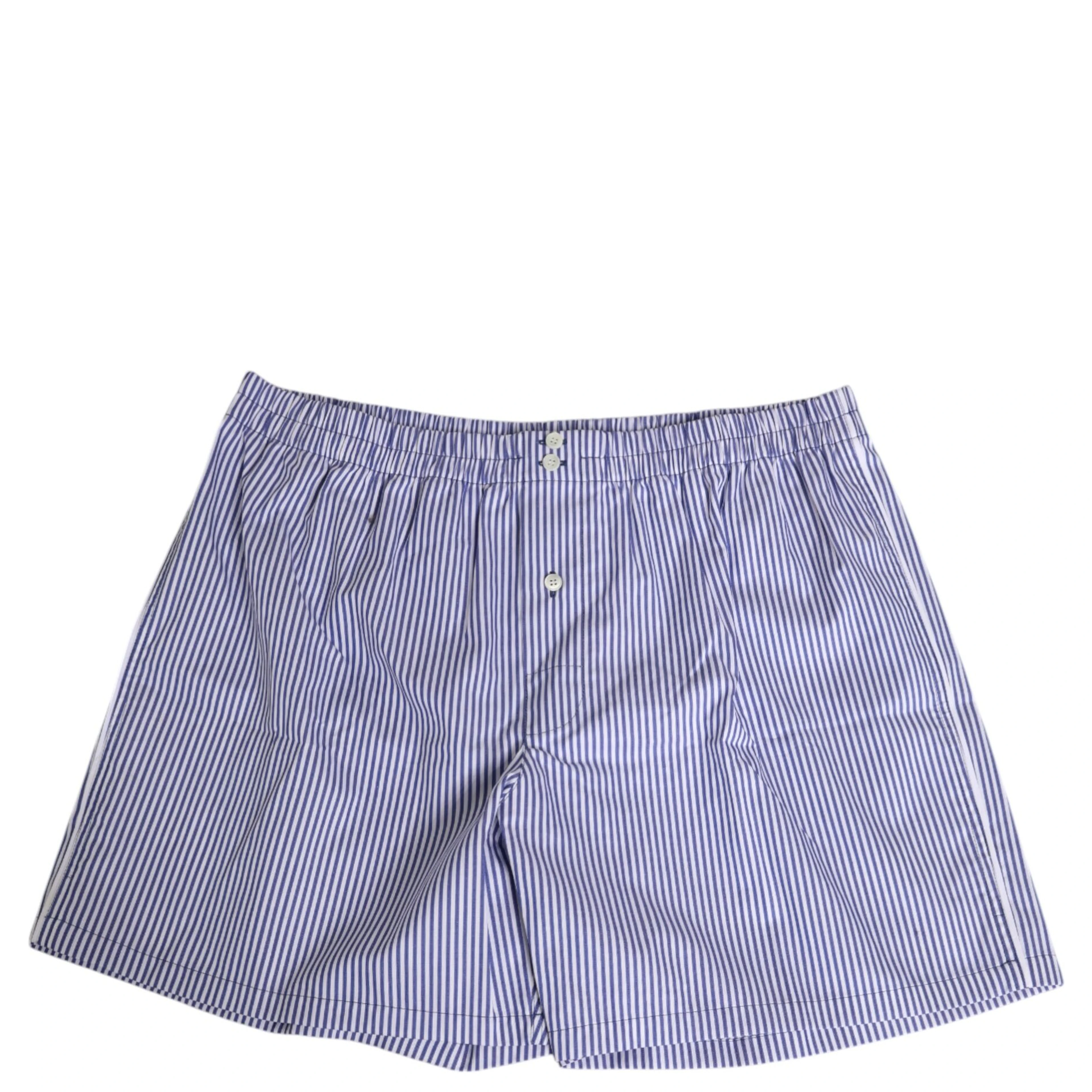 Blue White Cotton Striped Button Fly Shorts Swimwear