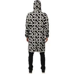 Black White Logo Print Hooded Coat Men Jacket