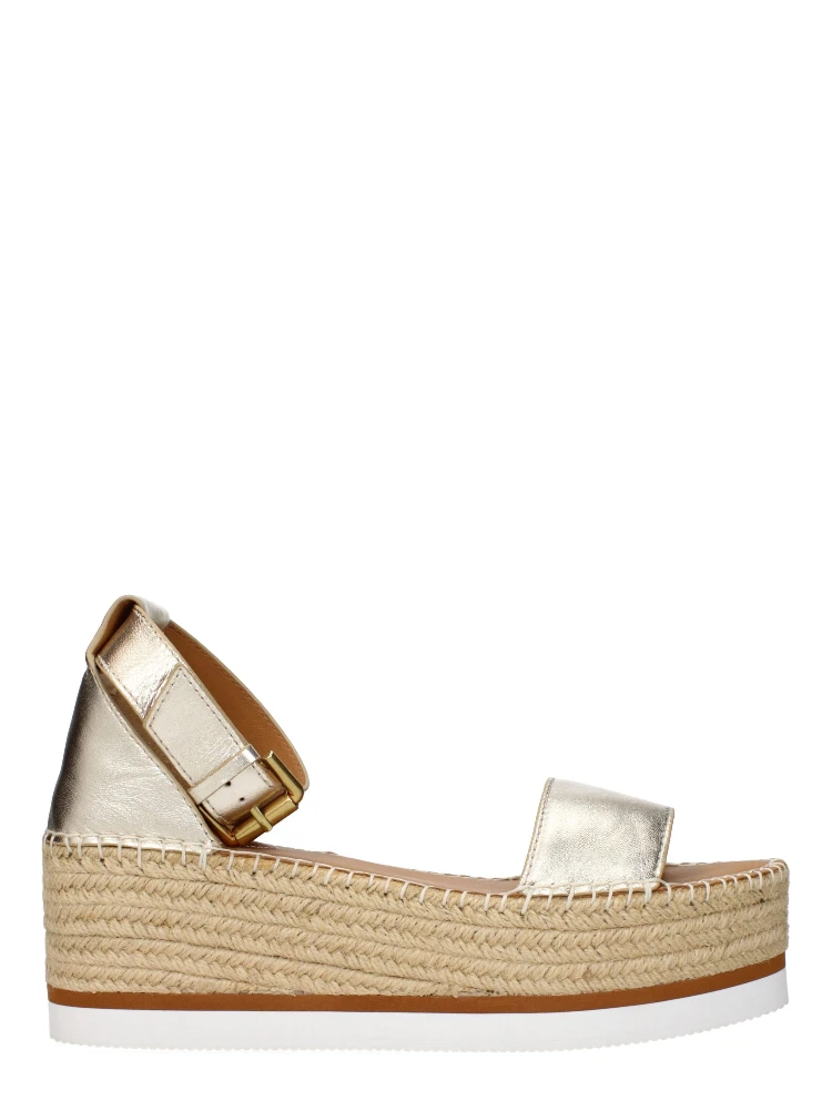 Gold Leather Wedge Sandals