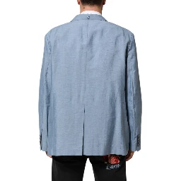 Light Blue Linen Double Breasted Men Jacket Blazer