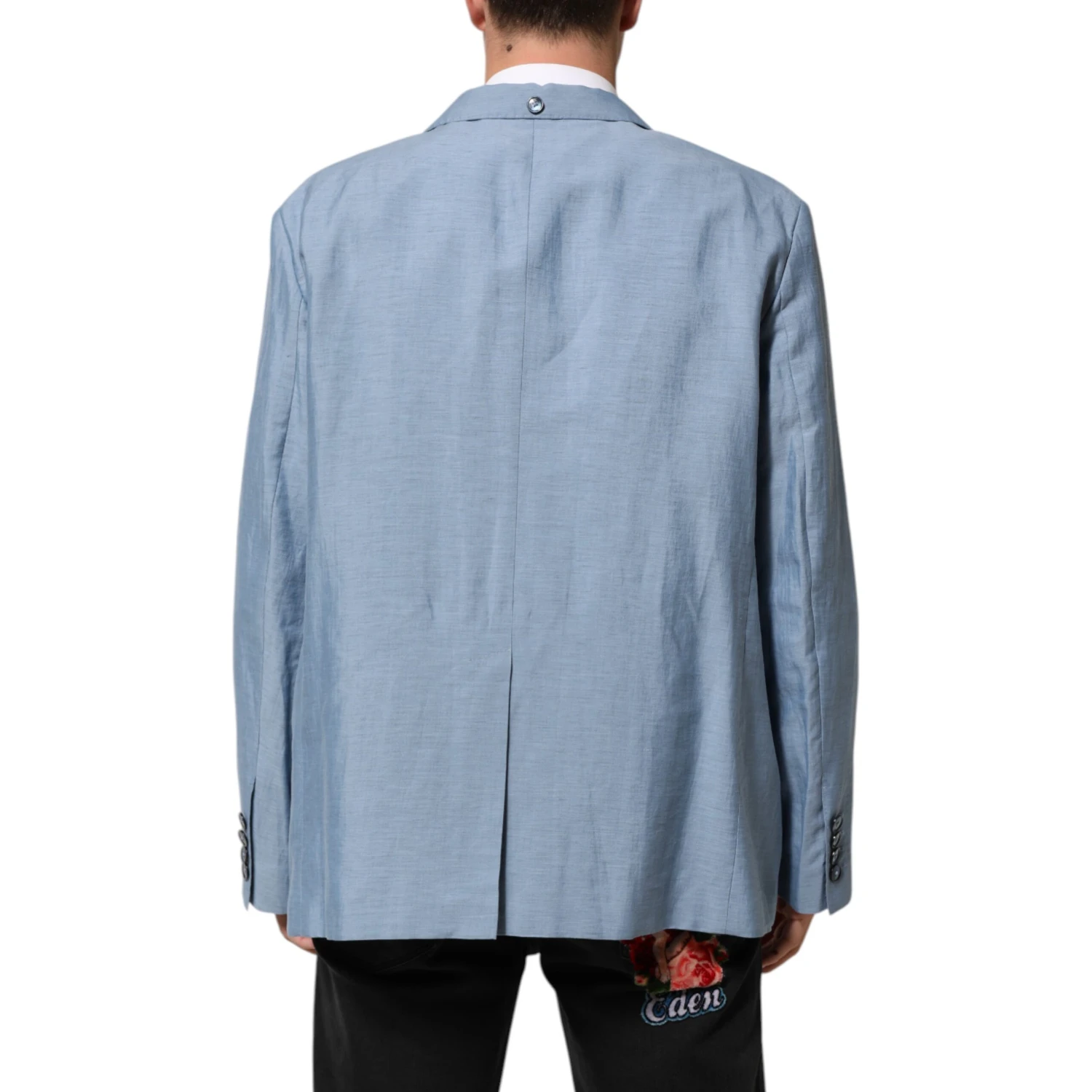 Light Blue Linen Double Breasted Men Jacket Blazer