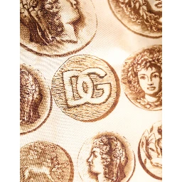 Brown Ancient Coin Print Silk Shorts Swimwear