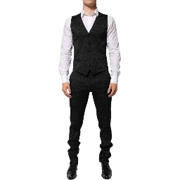 Black 3 Piece Brocade Jacquard Suit MARTINI